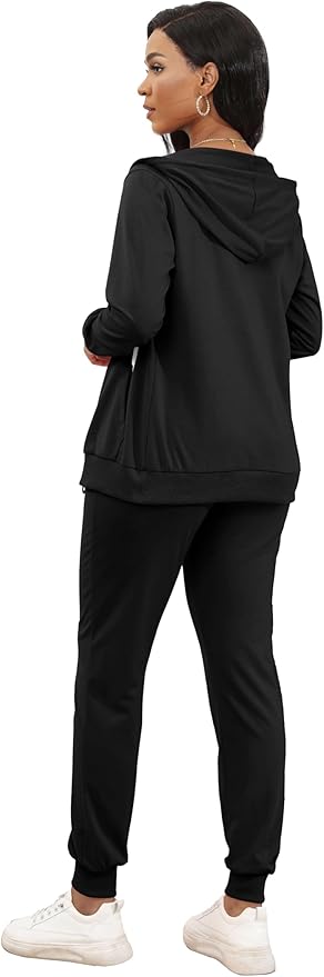 CLOCOR Track Suits for Women Set - Casual 2 Piece Outfits Sweatsuit Pocket Hoodies Long Sleeve with Patchwork Pants Set