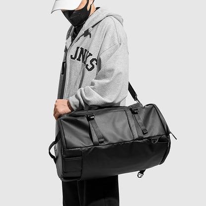 Duffel Bag with Shoe Compartment Travel Backpack Men and Women Waterproof for Gym Motorcycle Helmet (Black)