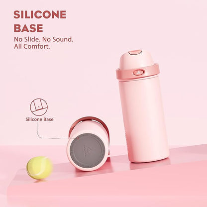 POWCAN 18 oz Insulated Water Bottle: 2-in-1 Push-Button Spout & Quick-Flip Straw, Leakproof, Cold 24Hrs, Fits Car Cup Holder, Stainless Steel Water Bottle for Sports, Travel, School (Cotton Candy)