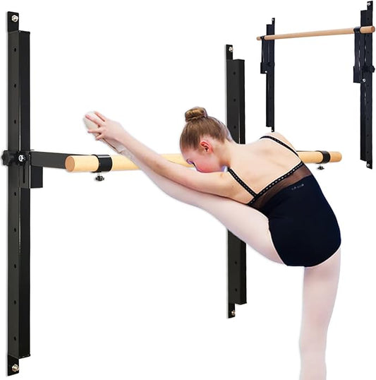 Height Adjustable Ballet Barre Foldable Ballet Bar Dance Training Barre,Wall Mount With Solid Beech Wood Bar,Home Fitness Equipment for Pull Up Stretching Never move or Shake