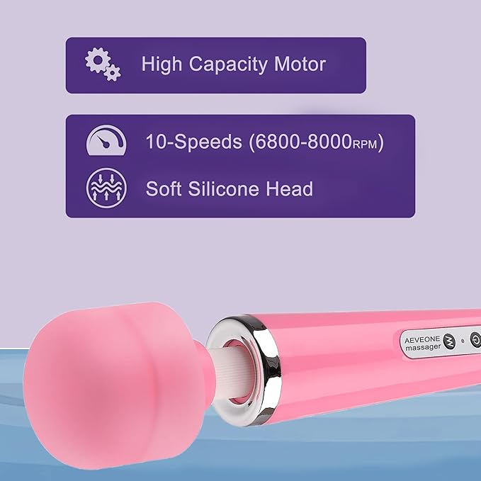 Wired Powerful Handheld Wand Massager, Strong Personal Vibration Massage for Sports Recovery, Back Muscle Aches, All Whole Body Pain (Pink)