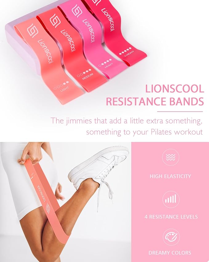 LIONSCOOL Pilates Ring Set – 14" Anti-Deformation Magic Circle with Padded Handles, Mini Ball, Resistance Bands, Guide & Bag
