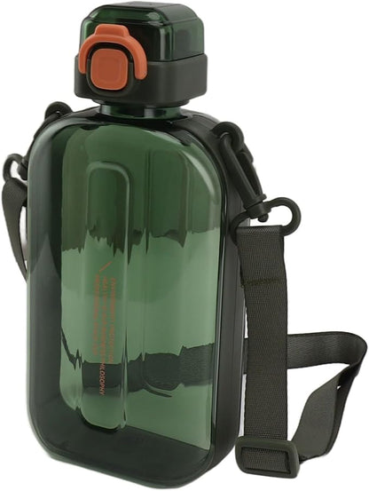 Pomya Flat Water Bottle, Portable Travel Mug, Lightweight Leakproof Slim Water Bottles with Strap for Sports Camping Gym Fitness Outdoor Backpacking Hiking, Ultra Light, 750ml(Green)