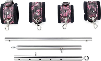 Spreader Bar Heavy Duty Stainless Steel Expandable Home Gym with 4pcs Furry Purple Adjustable Strap,Sports Aid Training Fitness Gear Pilates Aid Kit,Yoga Set