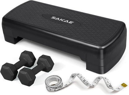 Adjustable Height Aerobic Stepper Set, Multiple Bundle Options with Dumbbells, Kettlebell, Waist Trimmer, Ankle Weights or Weighted Vest, Workout Exercise Step Platform w/Level Risers, 4 Colors