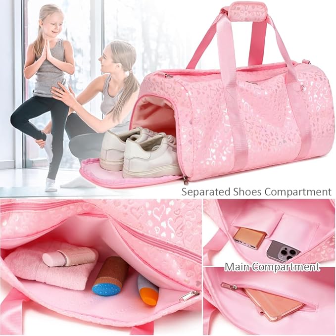 Fluffy Dance Bag for Girls Ballet Bag Sports Gym Duffel for Girls Water Resistant Travel Duffle with Shoes Compartment