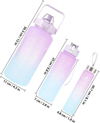 Ciieeo 3pcs Sports Water Bottle Set Large Capacity Frosted Gradient Plastic Workout Bottles (2l, 900ml, 300ml) Portable Fitness Hydration for Outdoor Gym and Hiking