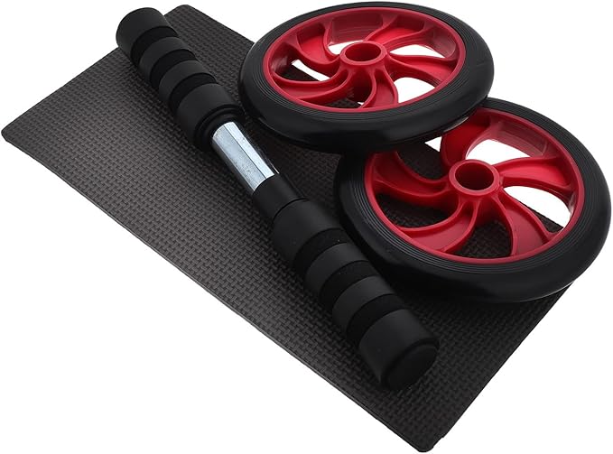Red Silent Ab Roller Wheel for Home and Outdoor Abdominal Exercise, Workout Equipment for Men and Women with Non-slip Handles, Portable Strength Training Fitness Accessory