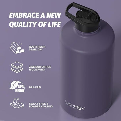 1 Gallon Water Bottle Insulated(Cold for 48 Hrs),BPA Free&Leak Proof,128oz Stainless Steel Water Jug,Large Water Bottle with Straw Spout Lids for Gym,Hiking,Camping&Travel,Purple