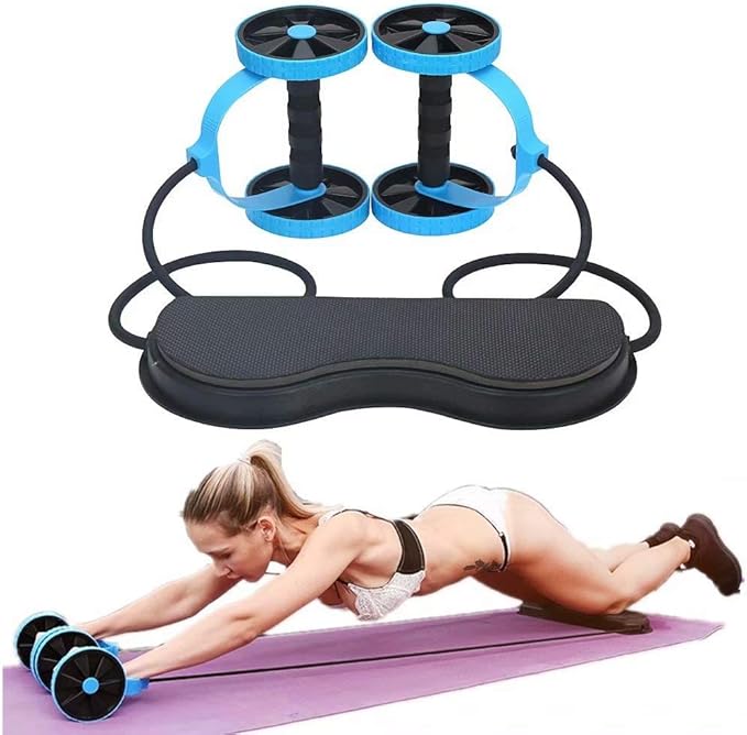 Men Ab Roller Wheel with Resistance Band Women Flex Abdominal Trainers Double Rollers Home Gym Multi-Functional Exercise Knee mat Body Fitness Equipment Core Ab Workout