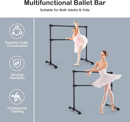 Goplus 4 FT Height Adjustable Ballet Bar, Double Portable Ballet Barre, Freestanding Dance Bar, Fitness Exercise Equipment for Home Gym School, Barre Bar for Kids & Adults