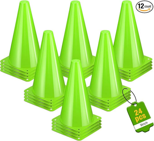24pcs Cones 9 Inch Soccer Cones and Plastic Traffic Cones, Durable Cones for Sports Training, Ideal for Soccer, Basketball, Football, Skating, and Agility Drills Practice
