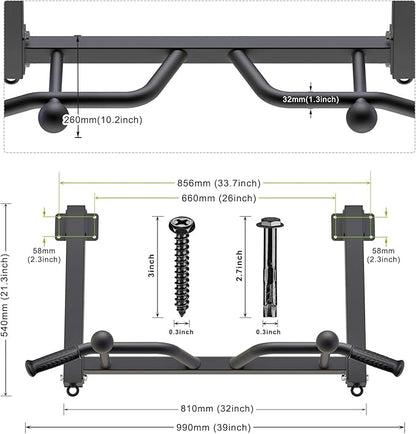 Kipika 32" Ceiling Mounted Pull Up Bar - Heavy Duty, Highly Adjustable, Multifunctional Chin Up Bar - Home Gym System with Punching Bag Hanger and Resistance Bands Training