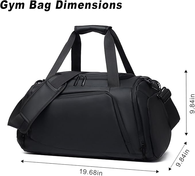 Gym Bag for Men Women 2-in-1 Carry Modes Waterproof Duffle Bag with Shoes Compartment and Wet Pocket Multipurpose Sports Weekender Bags for Travel, Sports, Fitness and Workout,Black