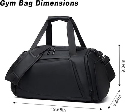 Gym Bag for Men Women 2-in-1 Carry Modes Waterproof Duffle Bag with Shoes Compartment and Wet Pocket Multipurpose Sports Weekender Bags for Travel, Sports, Fitness and Workout,Black