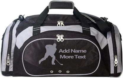 Personalized SportS Duffel Bag With Custom Name & Text - Hockey Black