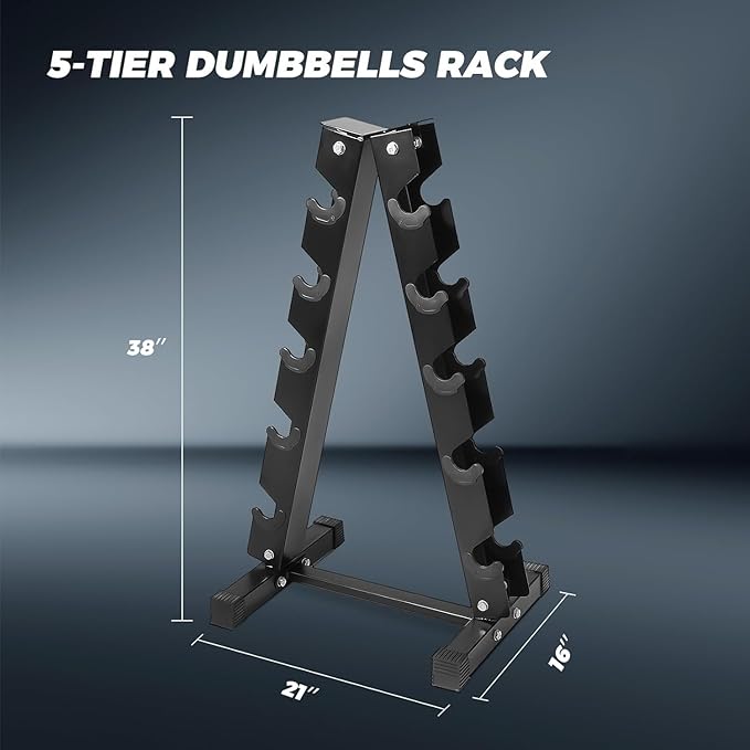 RitFit Rubber Coated Hex Dumbbell Set with Rack, 5-780LB for Home Gym Strength Training, Anti-Slip Knurled Handle, Hexagon Anti-Roll, Heavy-Duty Storage Rack