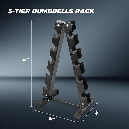 RitFit Rubber Coated Hex Dumbbell Set with Rack, 5-780LB for Home Gym Strength Training, Anti-Slip Knurled Handle, Hexagon Anti-Roll, Heavy-Duty Storage Rack