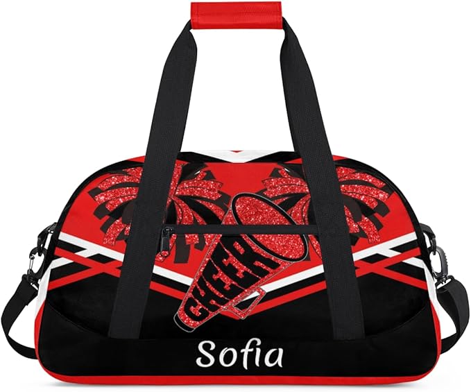 Personalized Gym Cheer Sports Bag Girls, Custom Sport Dance Ballet Duffel Bag Weekender Bags Travel Swimming Shoulder Bag Red Black Design