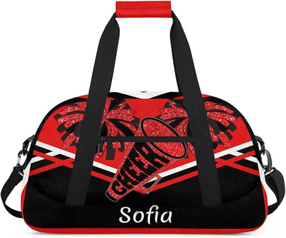 Personalized Gym Cheer Sports Bag Girls, Custom Sport Dance Ballet Duffel Bag Weekender Bags Travel Swimming Shoulder Bag Red Black Design