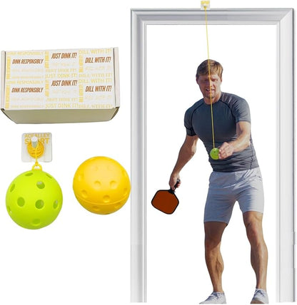 Pickleball Rebound Trainer with Quiet Ball – Door Frame Training Set for Indoor Solo Practice – Boost Reaction Time with Noise-Free Pickleball Anywhere, Great Gift for Beginners & Pros
