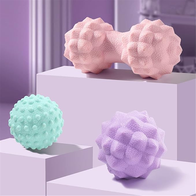 Massage Ball Set, Peanut Massage Ball Double Lacrosse Massage Roller Balls, Acupoint Myofascial Release Muscle Knot Ball, Deep Tissue Trigger Point Therapy Massage Tool for Back Neck Shoulder (Pink)