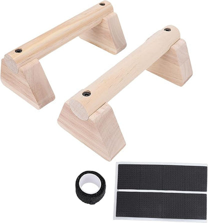 Wood Push Up Bars, Calisthenics Equipment with Base Non Slip Parallettes Bars Handstand Practice Support Pole Pushup Handles Fitness Blocks for Men and Women Strength Training