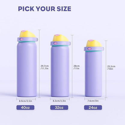 POWCAN 24 oz Insulated Water Bottle: 2-in-1 Push-Button Spout & Quick-Flip Straw, Leakproof, Cold 24Hrs, Fits Car Cup Holder, Metal Sports Water Bottle, Gift for Women, Girls, Daughter (Tangled Shine)