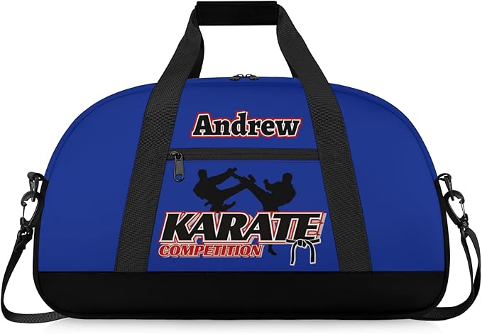 Custom Name Taekwondo Karate Duffle Bag for kids Boy Girls - Personalized Martial Arts Gear Bag, Water-Resistant Sparring Equipment Bag, Karate Navy Black