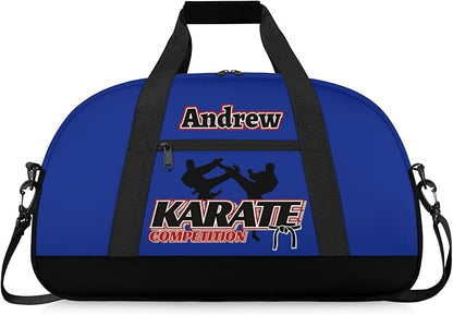 Custom Name Taekwondo Karate Duffle Bag for kids Boy Girls - Personalized Martial Arts Gear Bag, Water-Resistant Sparring Equipment Bag, Karate Navy Black