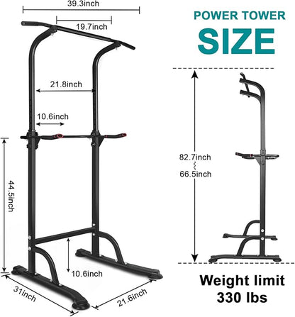 Heavy Duty Power Tower & Adjustable Dip Station for Men Adults Home Gym, Multi-Function Training Equipment for Pull Ups, Chin Ups, Dips, Push Ups, Leg Raises, Compact Strength Training Power Rack