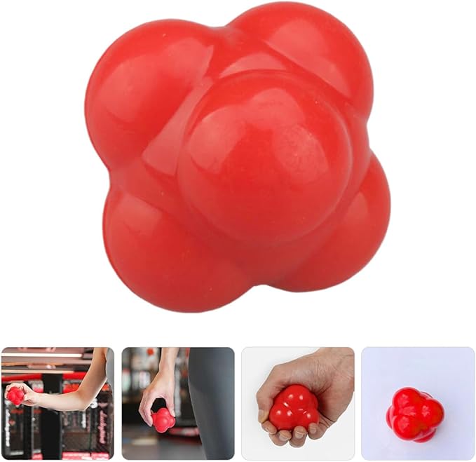Hexagonal Silicone Agility Reaction Ball 68Mm Large Red for Fitness Speed Coordination Training and Baseball Exercise Equipment