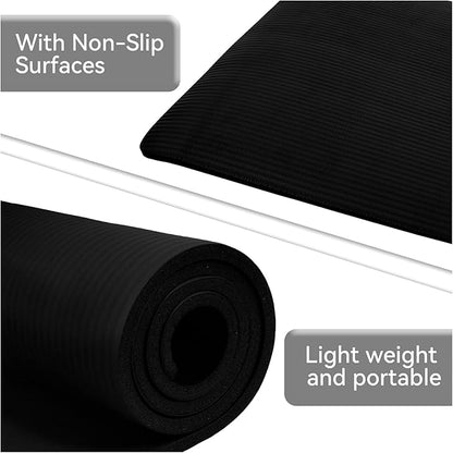 Fitvids Yoga Mat, 1/2-Inch Extra Thick High Density Exercise Mat, Anti-Tear Exercise Yoga Mat with Carrying Strap, Suitable for Various Yoga Exercises