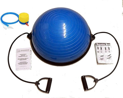 X-Factor 23" Balance Trainer Stability Half Ball Yoga Ball for Abdominal Abs Balance Strength Training Exercise Fitness Workout with Workout Guide, Foot Pump and Straps (Blue)