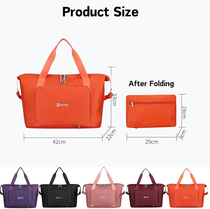 Expandable Travel Duffle Bag for Women Men, Lightweight Foldable Travel Tote Bags Gym Bag, Large Waterproof Carry On Weekender Overnight Bag with Wet Pocket for Workout, Fitness, Shopping Pink