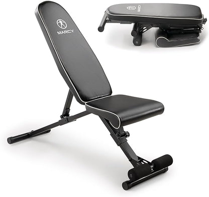 Marcy Foldable Adjustable Utility Weight Bench, Strength Training Home Gym for Full Body Workout