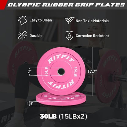 RitFit Barbell Weight Set - 4/6FT Olympic Barbell with Weight Plates (55-115LB Total) - Weightlifting Equipment for Squats, Curls, Deadlifts, Presses, Hip Thrusts