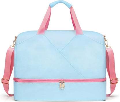 Sports Gym Bag for Women, Travel Duffle Bag with Shoe Compartment & Wet Pocket, Fitness Yoga Bag