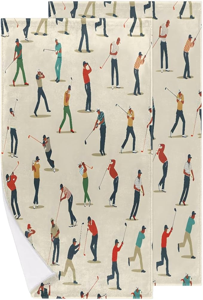Golf Ball Hand Towels for Bathroom Set of 2, Sport Golf Decorative Bath Hand Towels, Soft Microfiber Absorbent Towel for Fitness, Yoga, Travel, Camping, Gym