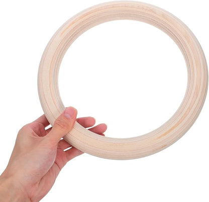 2pcs Wooden Gymnastics Rings Set with Suspension Straps, 28mm Birch Wood Fitness Rings for Pull Ups and Calisthenics Home Workout Training Equipment
