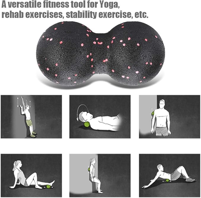 EPP Yoga Foam Roller Massage Ball Set High Density Muscle Recovery Tool for Yoga Rehabilitation Stability Exercises Black Color 30x15cm 11.8x5.9inch (16x 8cm Double Balls)