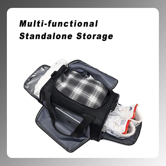 Gym Bag for Men Women 2-in-1 Carry Modes Waterproof Duffle Bag with Shoes Compartment and Wet Pocket Multipurpose Sports Weekender Bags for Travel, Sports, Fitness and Workout,Black