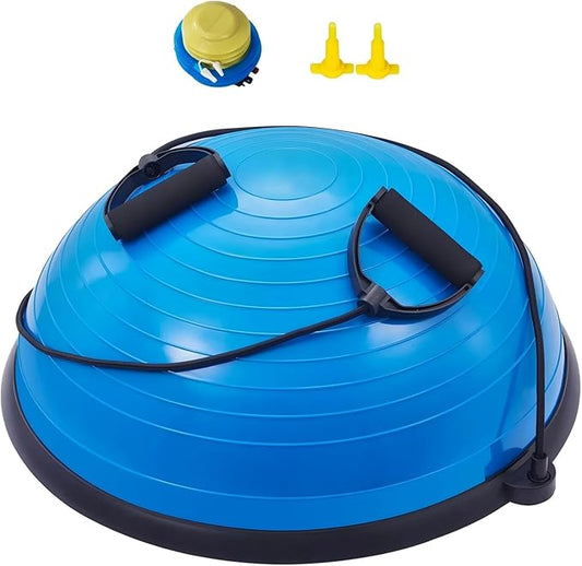 Half Exercise Ball Trainer 23 inch Balance Ball Trainer 1500lbs Capacity Stability Ball with Resistance Bands & Foot Pump, Strength Fitness Ball for Home Gym Full Body Workout