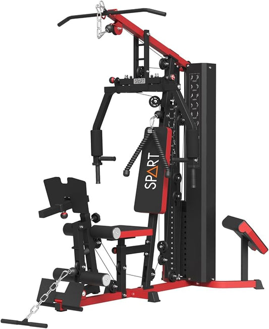 SPART Home Gym Station,Multifunctional Home Gym Workout Equipment,with 160LBS Weight Stack for Leg Press & Chest Fly, All in One Exercise Equipment Full Body Strength Training with Pulley System
