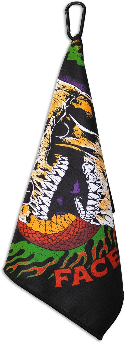 RokFit Gym & Golf Towel – Multi-Use, Quick-Dry, Durable Utility Towel with Bold Graphic and Carabiner Clip (Face The Fury)