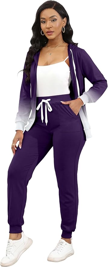 CLOCOR Track Suits for Women Set - Casual 2 Piece Outfits Sweatsuit Pocket Hoodies Long Sleeve with Patchwork Pants Set