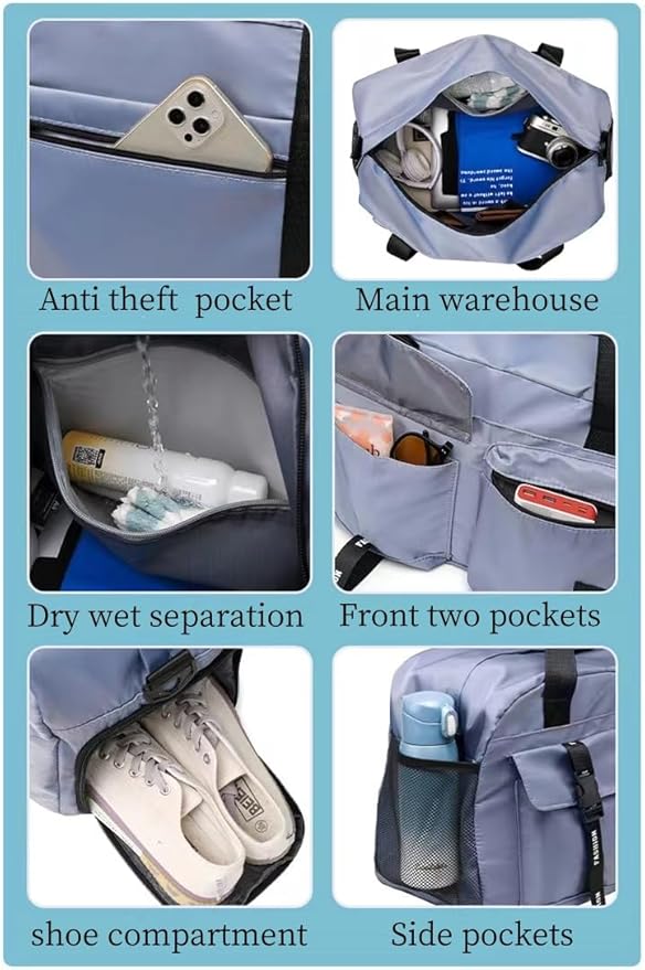 New Sports Tote Gym Travel Luggage Shopping Delivery Weekend Camping Overnight Bag(ice blue)