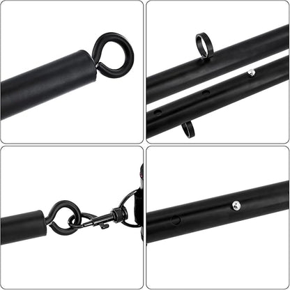 Spreader Bar Heavy Duty Stainless Steel Expandable Bar Home Gym with 4pcs Furry Crocodile Red Adjustable Strap,Sports Aid Training Pilates Aid Kit,Indoor Yoga Set