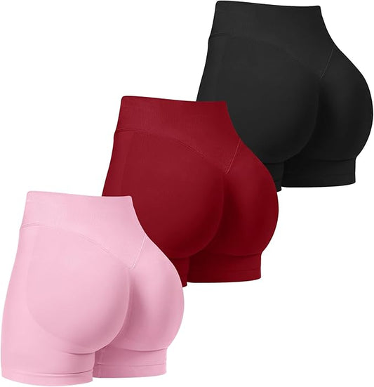 TDIFFUN Women Workout Shorts 3 Pack Gym Seamless Scrunch Butt Lifting Impact High Waist Yoga Biker Booty Athletic Shorts
