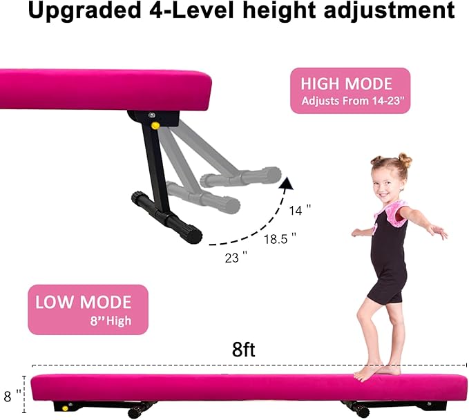 GLANT 8ft Ultrasimple Adjustable&Foldable Balance Beam,High-Low Floor Beam Suede Gymnastics Equipment,No Tool Require, Gymnastics Beam for Training&Professional HomeTraining
